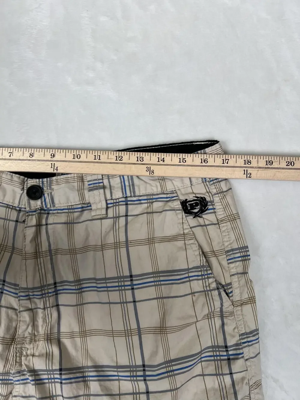 Vintage Phat Farm Cargo Shorts Mens 32 Beige Plaid Utility Y2K Hip Hop